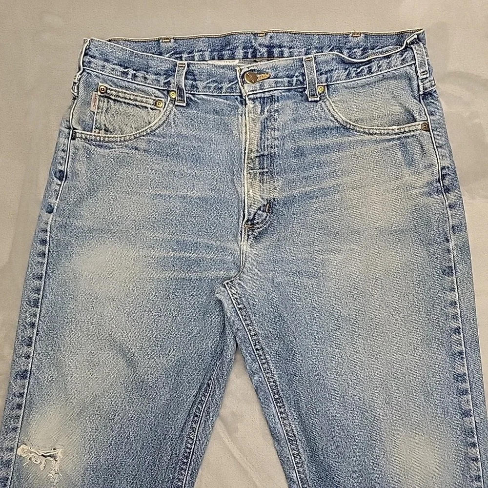 VTG Carhartt Jeans Mens 36x30 Blue B17 Relaxed Fit Denim Workwear Faded Distress